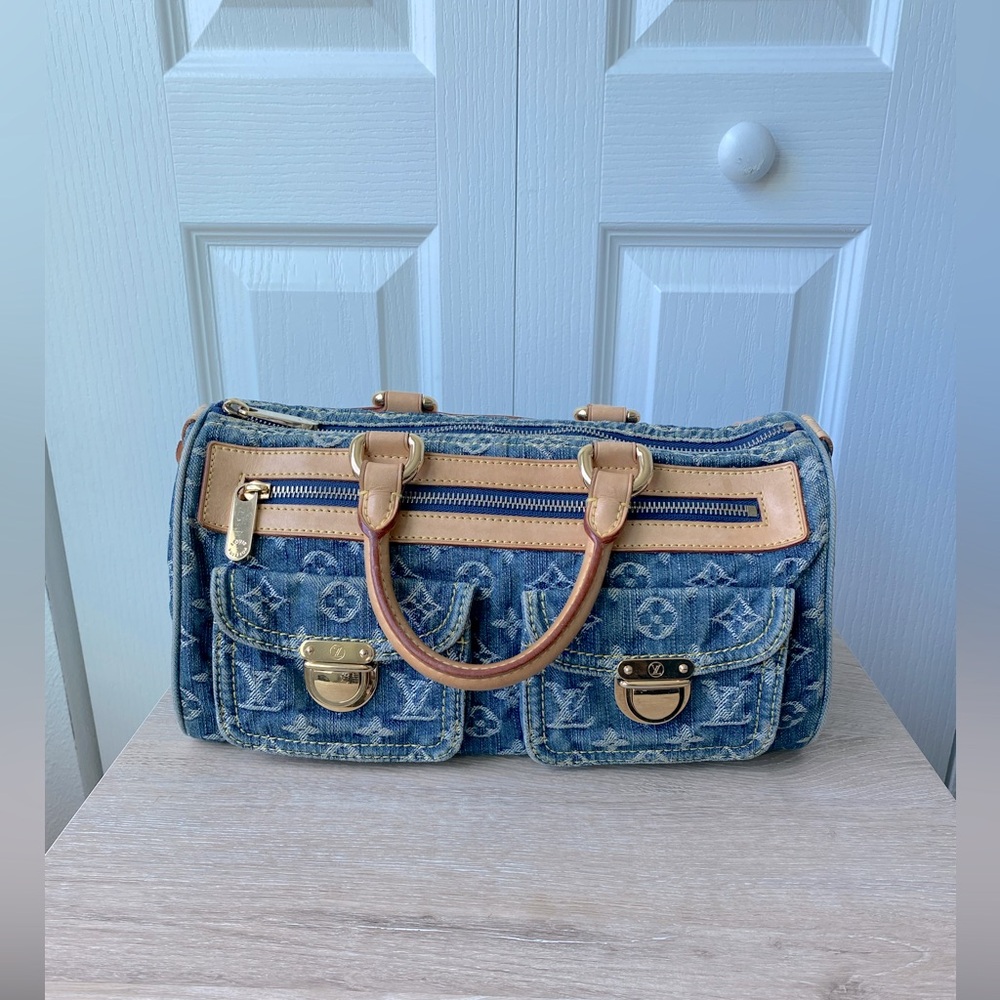 Louis Vuitton Neo Speedy Blue Denim Boston Bag